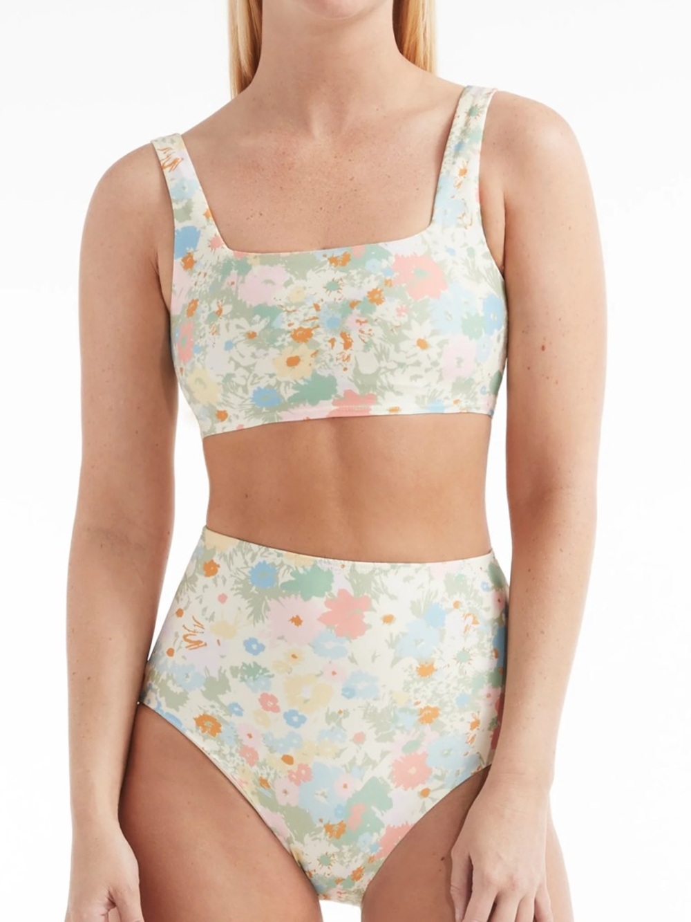 Hermoza Pastel Floral Square-Neck Bikini Set